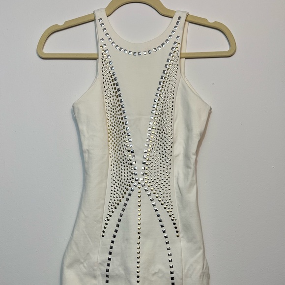 BEBE Addiction white studded bodycon dress XS - Picture 2 of 7